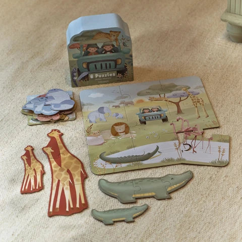 Set 6 puzzle Safari in cartone – Little Dutch
