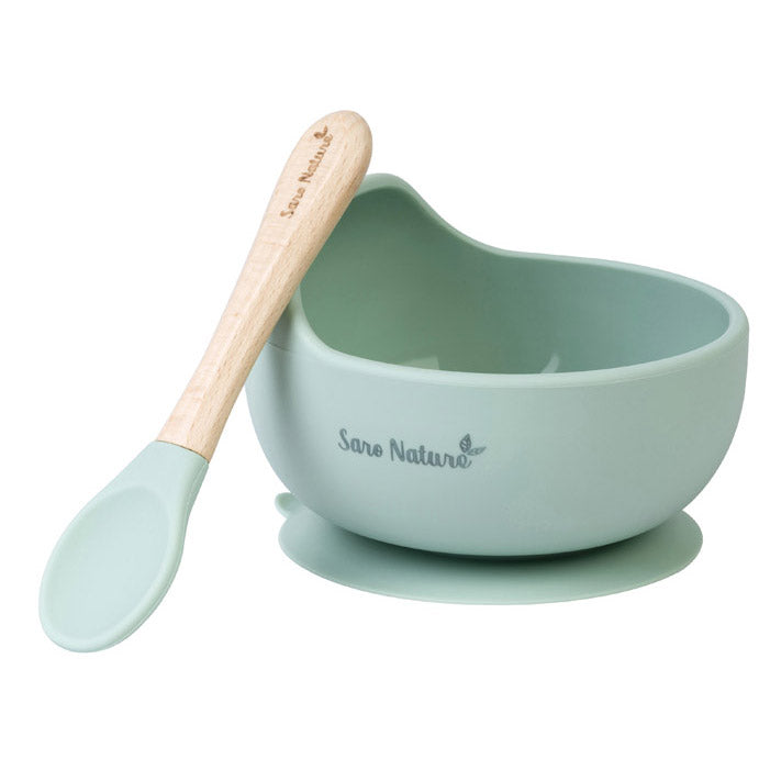 Set Pappa Neonato Silicone e Legno - Scodella Svezzamento con Cucchiaio