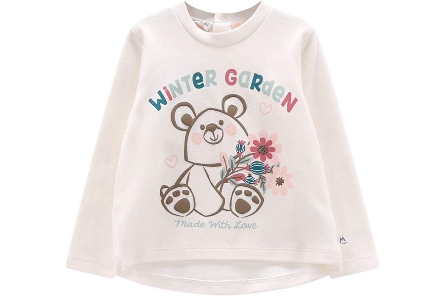 Maglia a Manica Lunga Bambina "Winter Garden" Bianco Panna con Orsetto – Melby