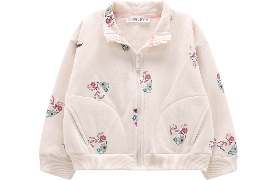 Felpa con Zip Cuori Floreali Bambina – Cotone Invernale
