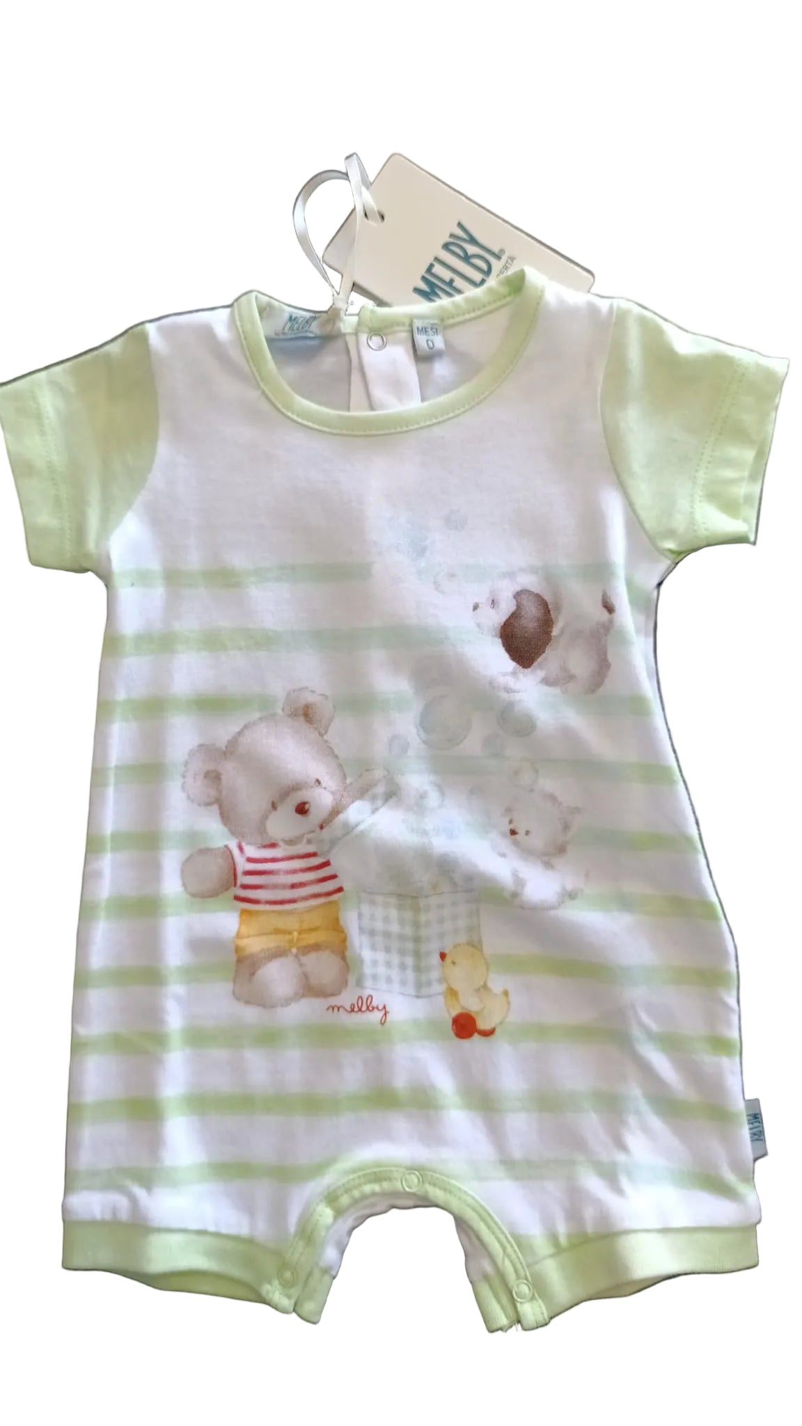 Pagliaccetto Verde Neonato Orso con Bolle - Cotone Comodo - MELBY