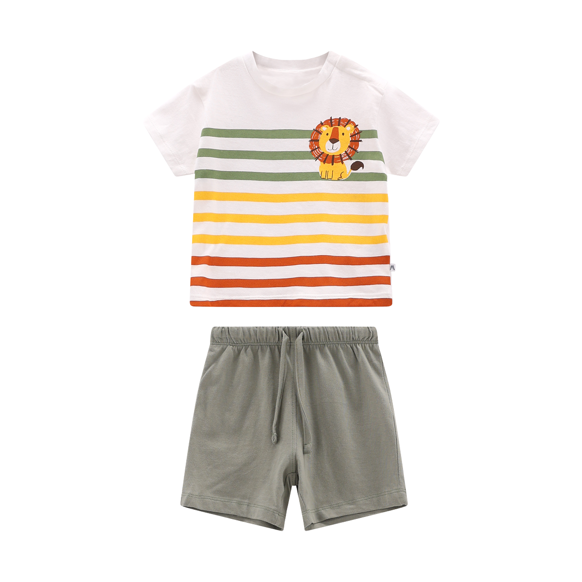 Completo Neonato Cotone T-Shirt Leone e Pantaloncini Righe | MELBY