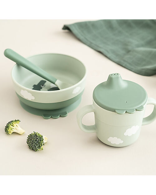 Set Pappa Foodie - Ciotola Tazza e Cucchiaio - Happy Clouds - Verde - - done by deer