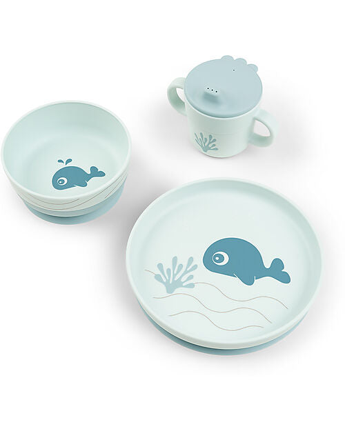 Set Pappa Foodie in Silicone Alimentare - Piatto Ciotola e Tazza - Wally - Blu -done by deer