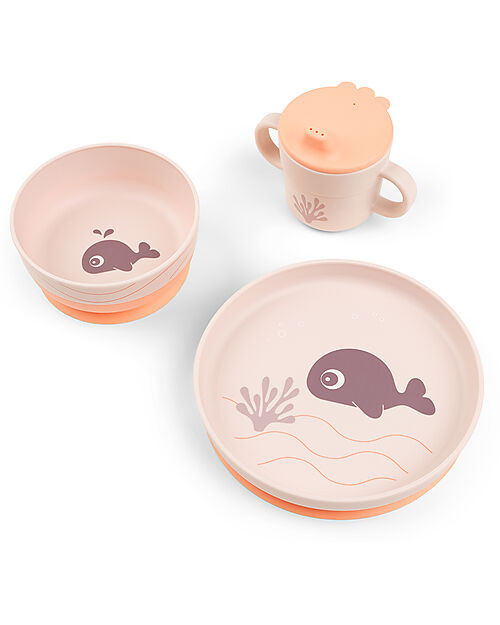 Set Pappa Foodie in Silicone Alimentare - Piatto Ciotola e Tazza - Wally - Rosa Cipria - done by deer