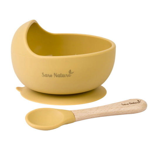 Set Pappa Neonato Silicone e Legno - Scodella Svezzamento con Cucchiaio