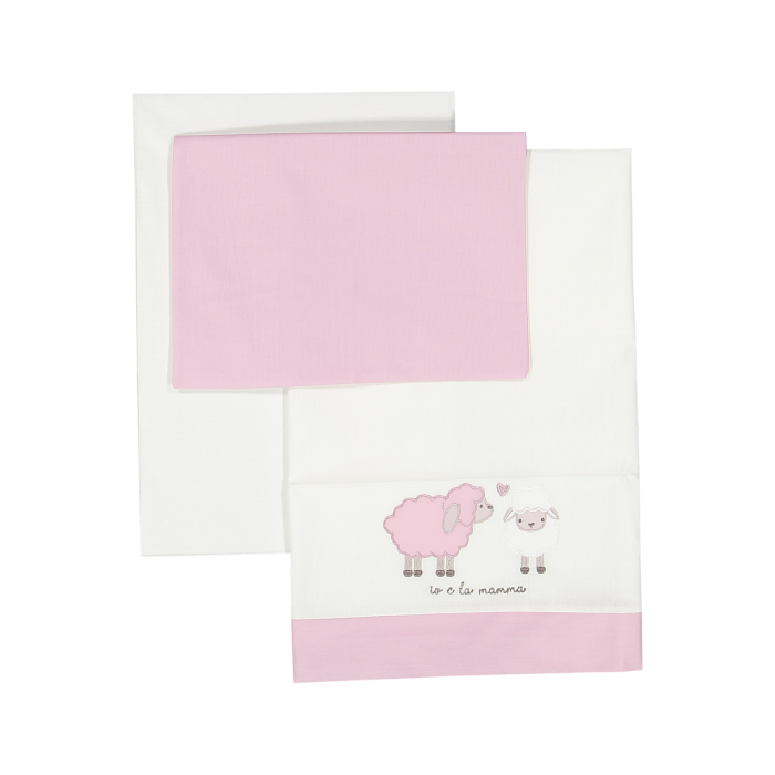 Set Lenzuolo Carrozzina Mussola Cotone Neonata - Pecora Rosa - Melby