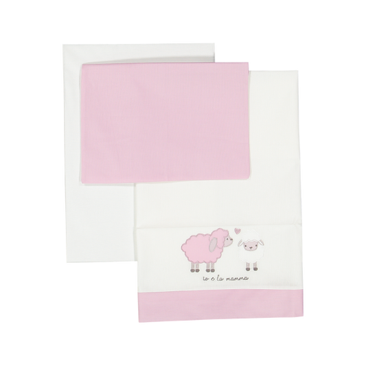 Set Lenzuolo Carrozzina Mussola Cotone Neonata - Pecora Rosa - Melby