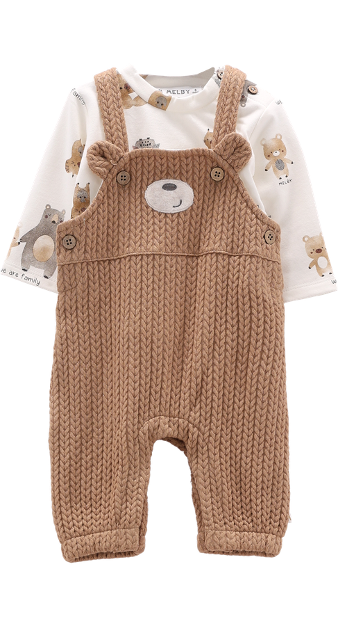 Completo 2 Pezzi Bambino Salopette a Maglia Orsetto e Maglietta Animaletti – Melby