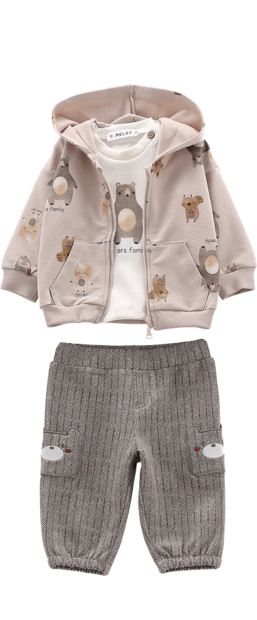 Completo 3 Pezzi Bambino Felpa con Cappuccio Orsetti del Bosco – Melby