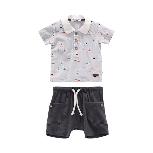 COMPLETO NEONATO POLO E PANTALONCINO TEMA MARINAIO