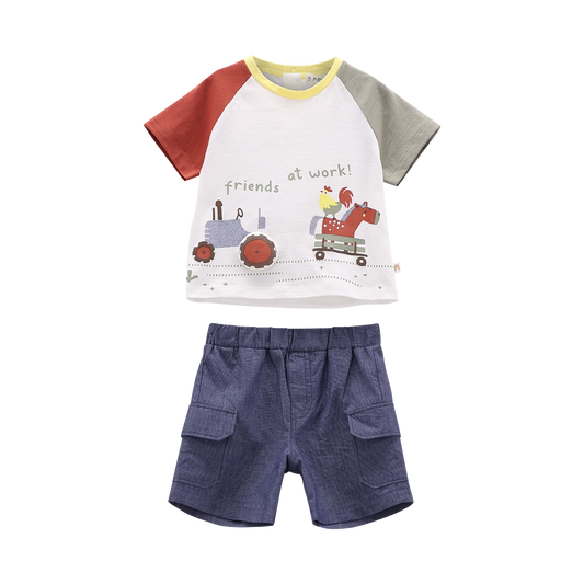 COMPLETO NEONATO BERMUDA CARGO DENIM E T-SHIRT