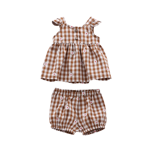 COMPLETO NEONATA ABITINO E CULOTTES QUADRETTI FIORI