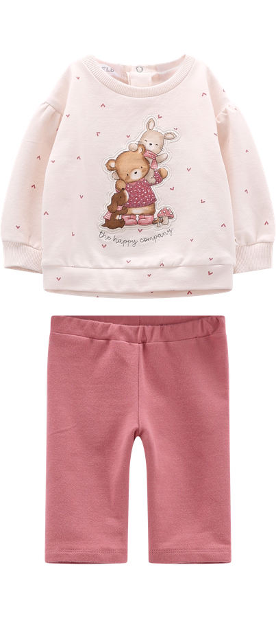 Completo 2 Pezzi Bambina Felpa Orsetto "The Happy Company" e Pantaloni Rosa – Melby