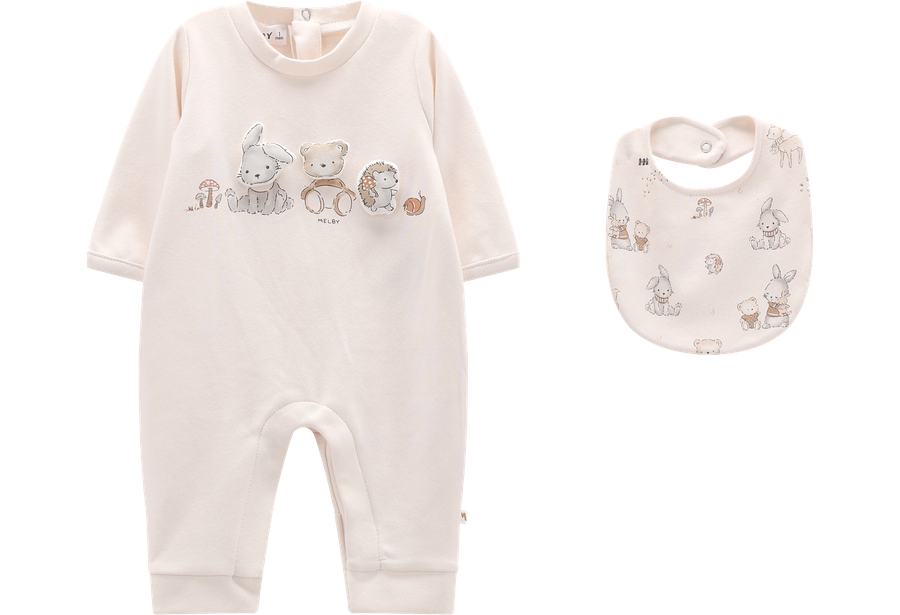Completino Neonato Tutina Amici del Bosco e Bavaglina Coordinata – Cotone Melby