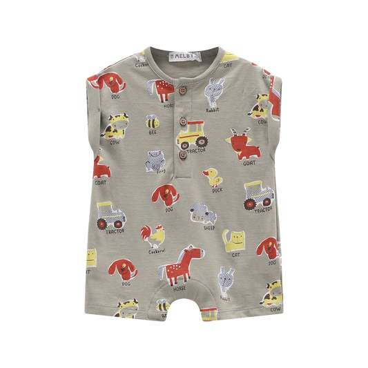 Pagliaccetto Neonato Jersey Girocollo Stampa Farm | MELBY