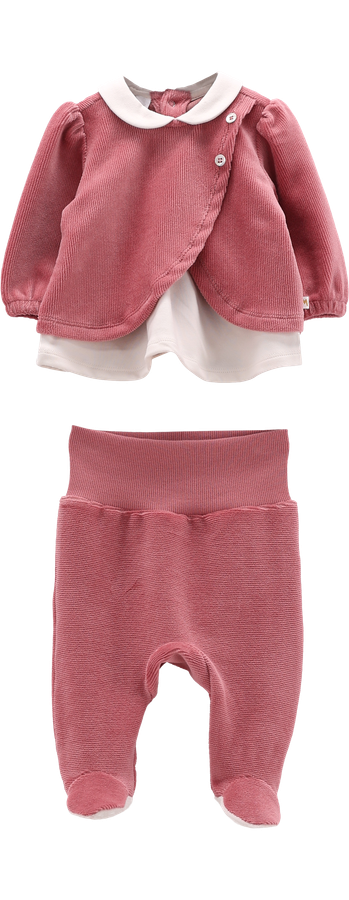 Completo Culla Neonata in Ciniglia a Coste Rosa – Maglietta e Ghettina Melby