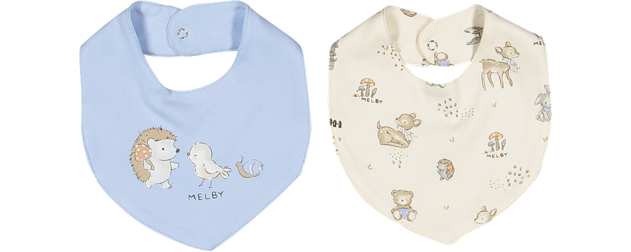Set 2 Bavaglini Bandana Neonato Animaletti del Bosco – Cotone Melby