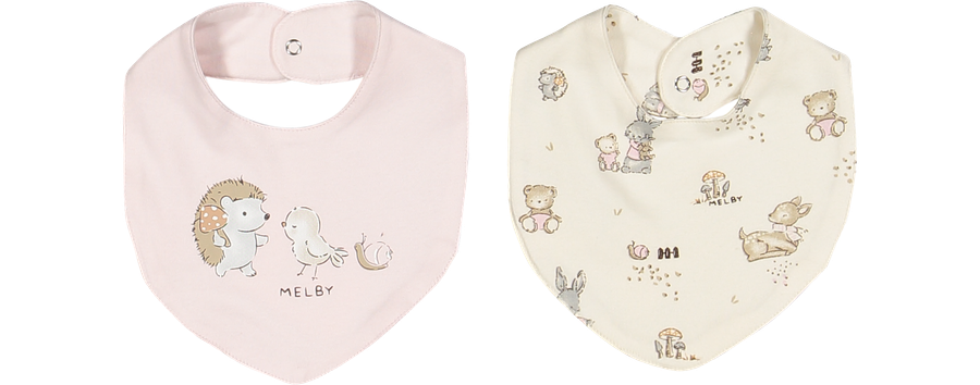 Set 2 Bavaglini Bandana Neonata Amici del Bosco Rosa Cipria – Cotone Melby