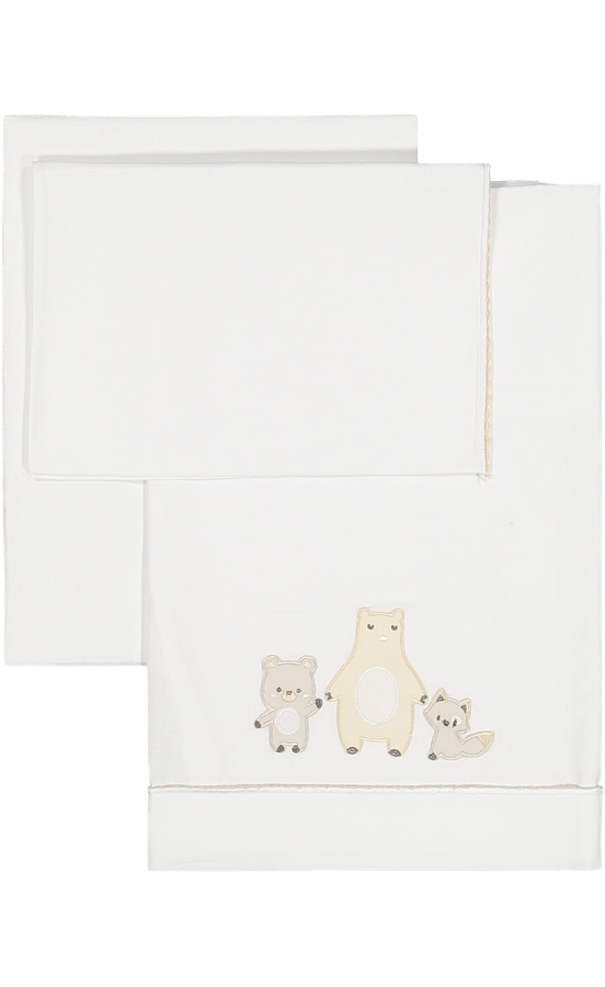 Set Lenzuola Carrozzina in Mussola di Cotone Animaletti Bosco – Melby