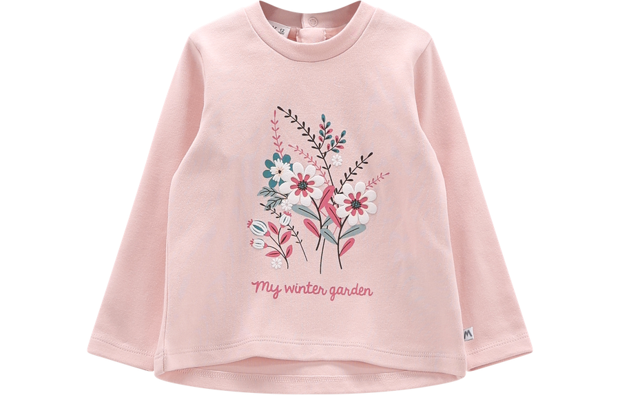 Maglia a Manica Lunga Bambina "My Winter Garden" Rosa Cipria con Bouquet Floreale – Melby