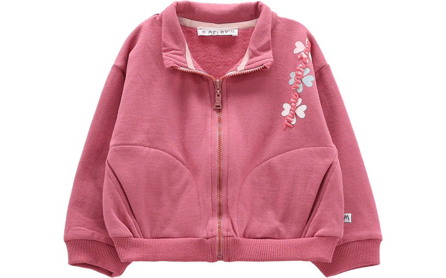 Felpa con Zip Bambina Cuori Floreali Rosa Antico – Cotone Invernale Melby