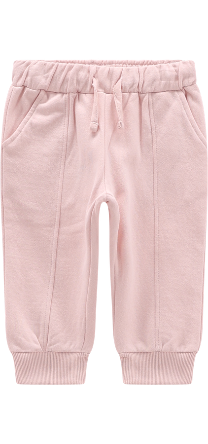Pantaloni Jogger Bambina in Felpa Rosa Cipria con Tasche e Polsini a Costine – Melby
