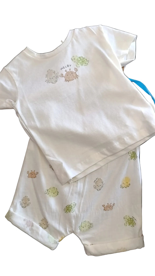 Completo 2 Pezzi Bianco Bio Granchi - Cotone Biologico - MELBY