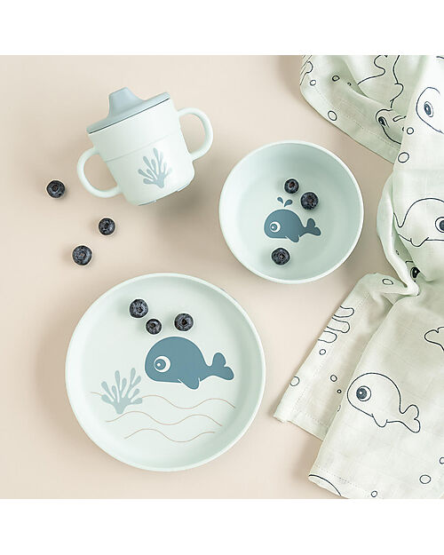 Set Pappa Foodie in Silicone Alimentare - Piatto Ciotola e Tazza - Wally - Blu -done by deer