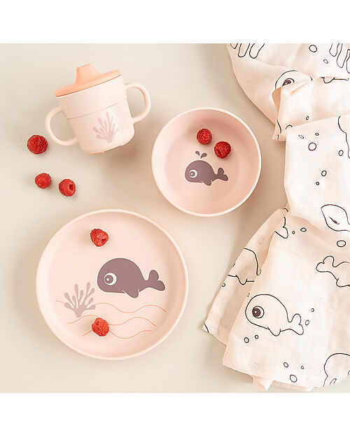 Set Pappa Foodie in Silicone Alimentare - Piatto Ciotola e Tazza - Wally - Rosa Cipria - done by deer