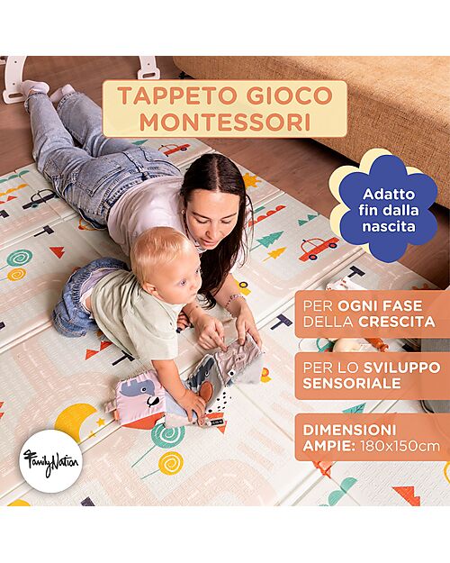 Tappeto Gioco Pieghevole Montessori 2 in 1 Reversibile e Morbido