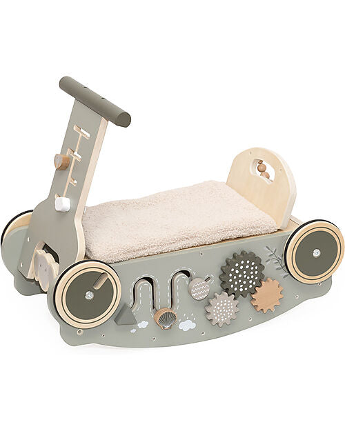 Dondolo Girello Macchina 3 in 1 Oliva Label Label - Legno FSC 2+ Anni