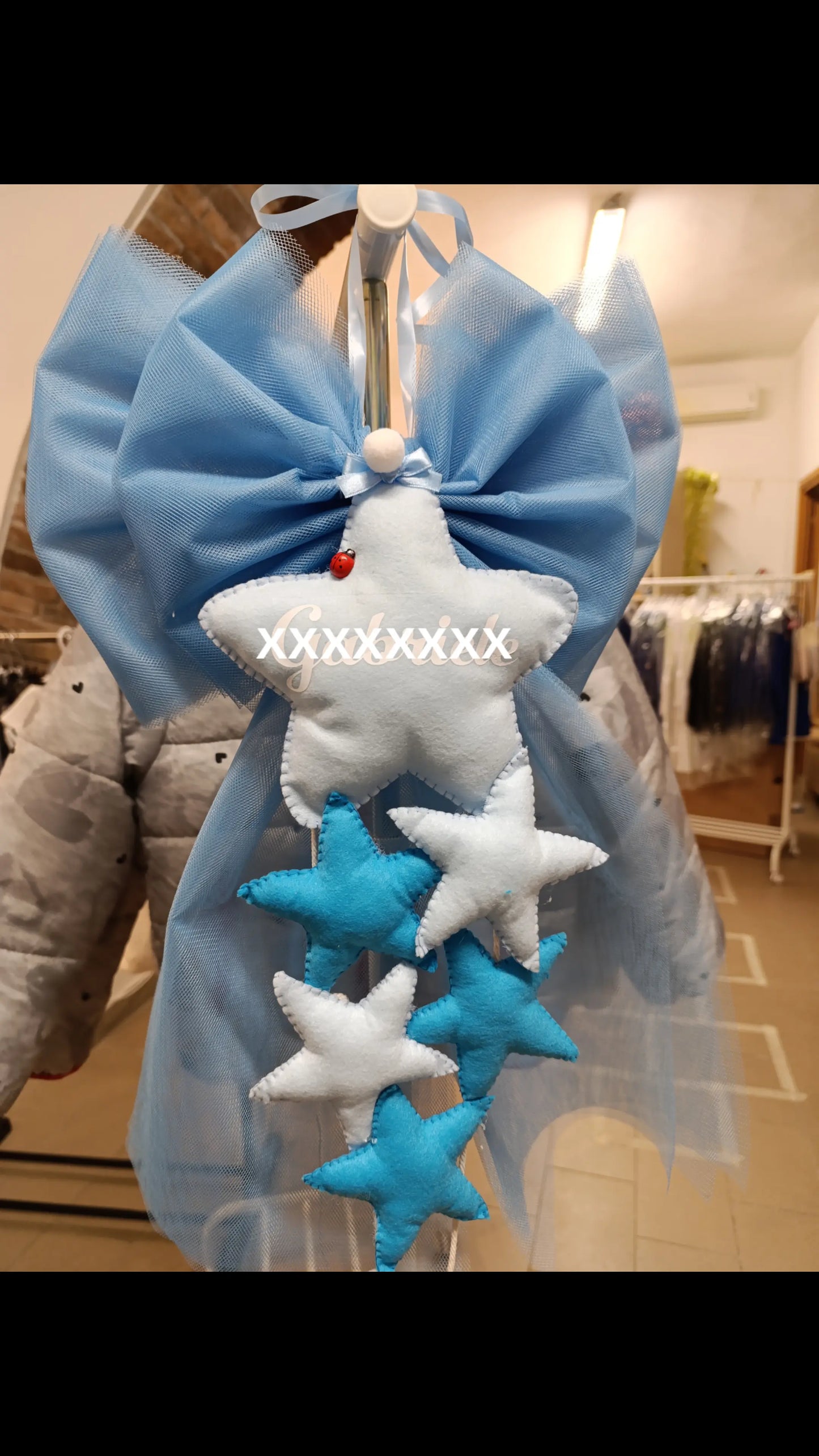 Doppio Fiocco in Tulle con Cascata di Stelle Handmade - Monello