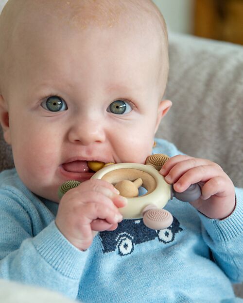 Massaggiagengive con Sonaglio - Terra - Silicone Alimentare e Legno di Faggio