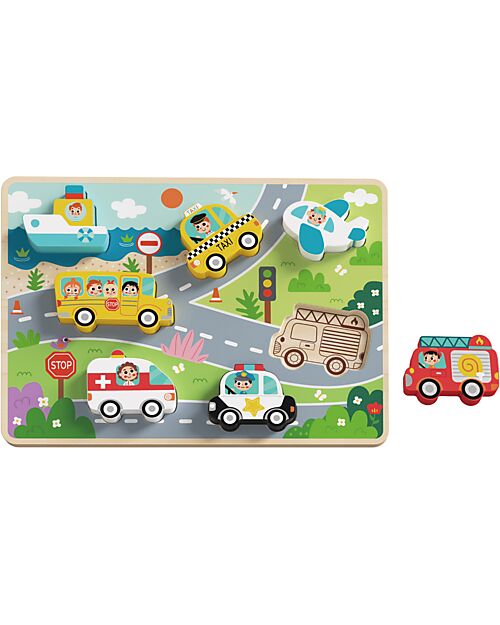 Puzzle Incastro Legno Veicoli Tooky Toy - Gioco Educativo 12+ Mesi