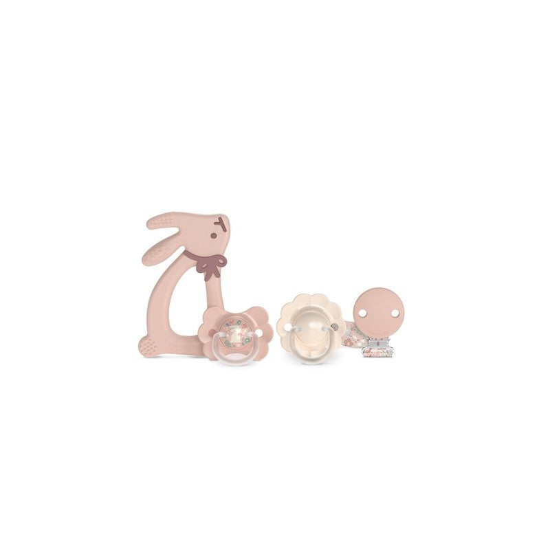 Set Regalo Suavinex Rosa – 2 Succhietti + Clip + Anello Massaggiagengive 0-6 Mesi